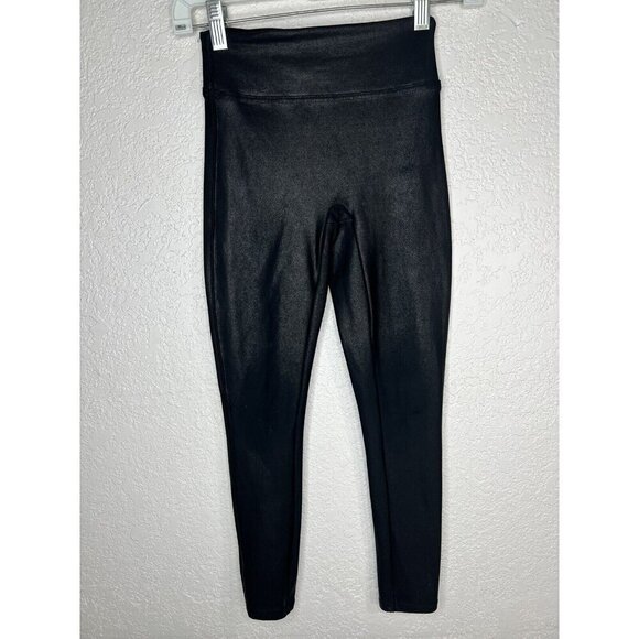 SPANX Women's Black Faux Leather Leggings Size XS Seamless Front Y - Picture 2 of 7